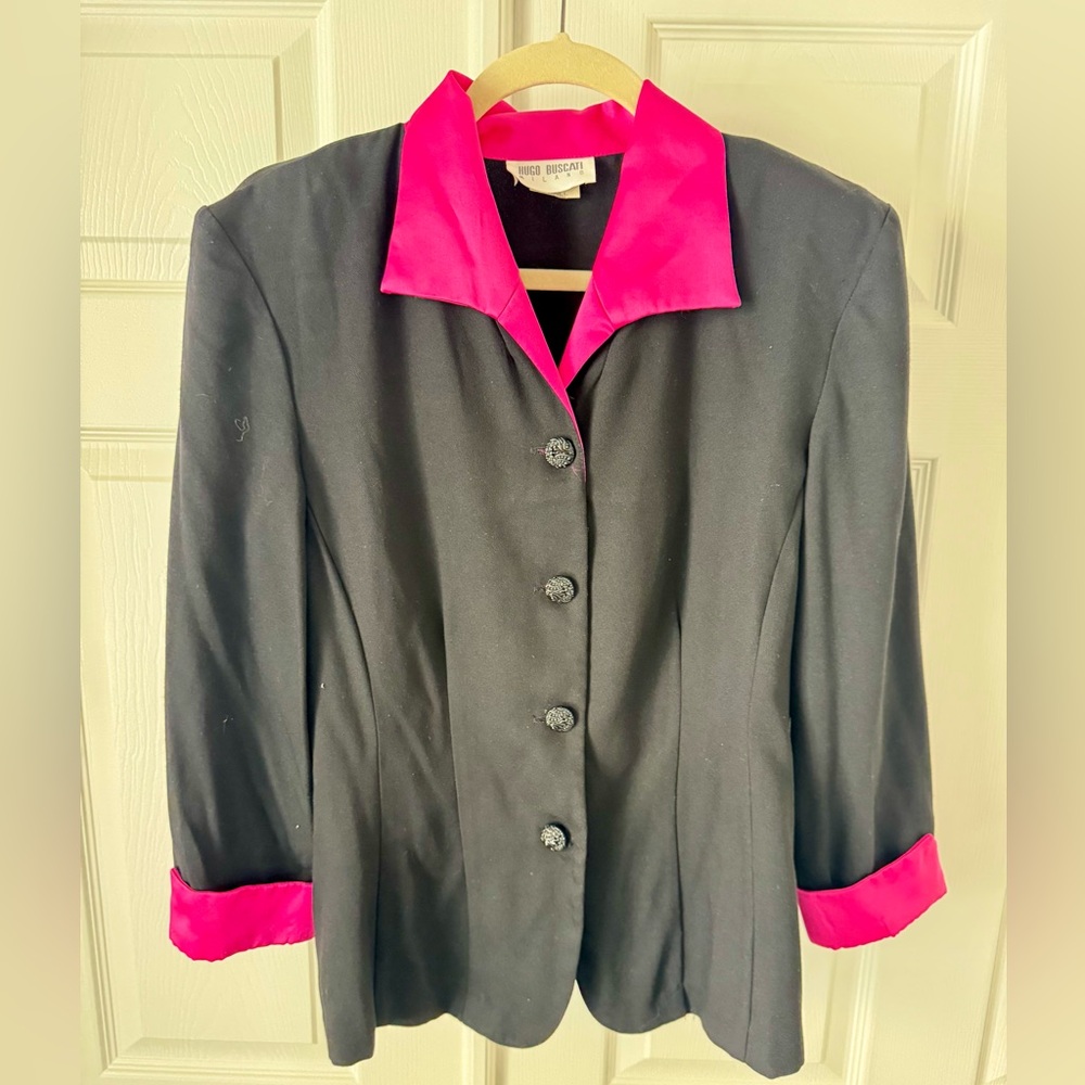 VTG Hugo Buscati Milano Colorblock Blazer 80s 90s Hot Pink Black Size 10 Medium